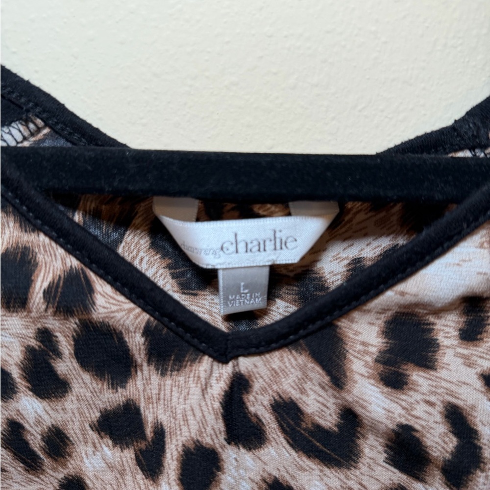 Charming Charlie Leopard Print V-Neck Top - Picture 2 of 3